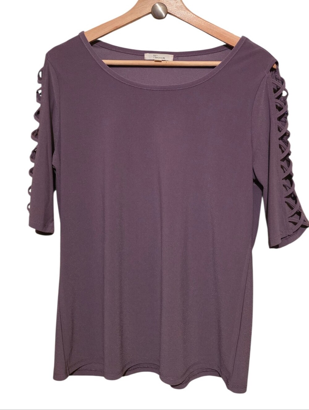 89th & Madison Purple 3/4 Lattice Sleeve Business Casual Top Size M EUC